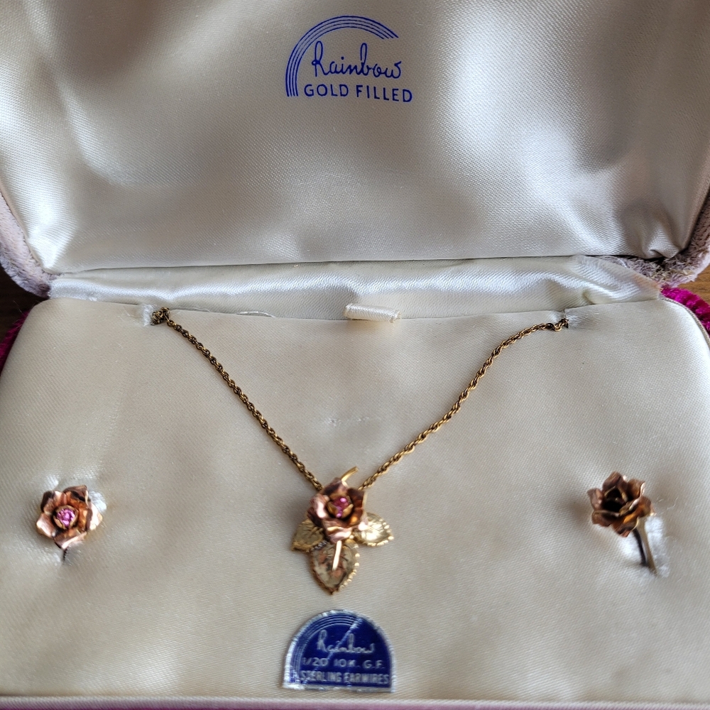 Vintage Rainbow Gold Filled Rose Jewelry Set